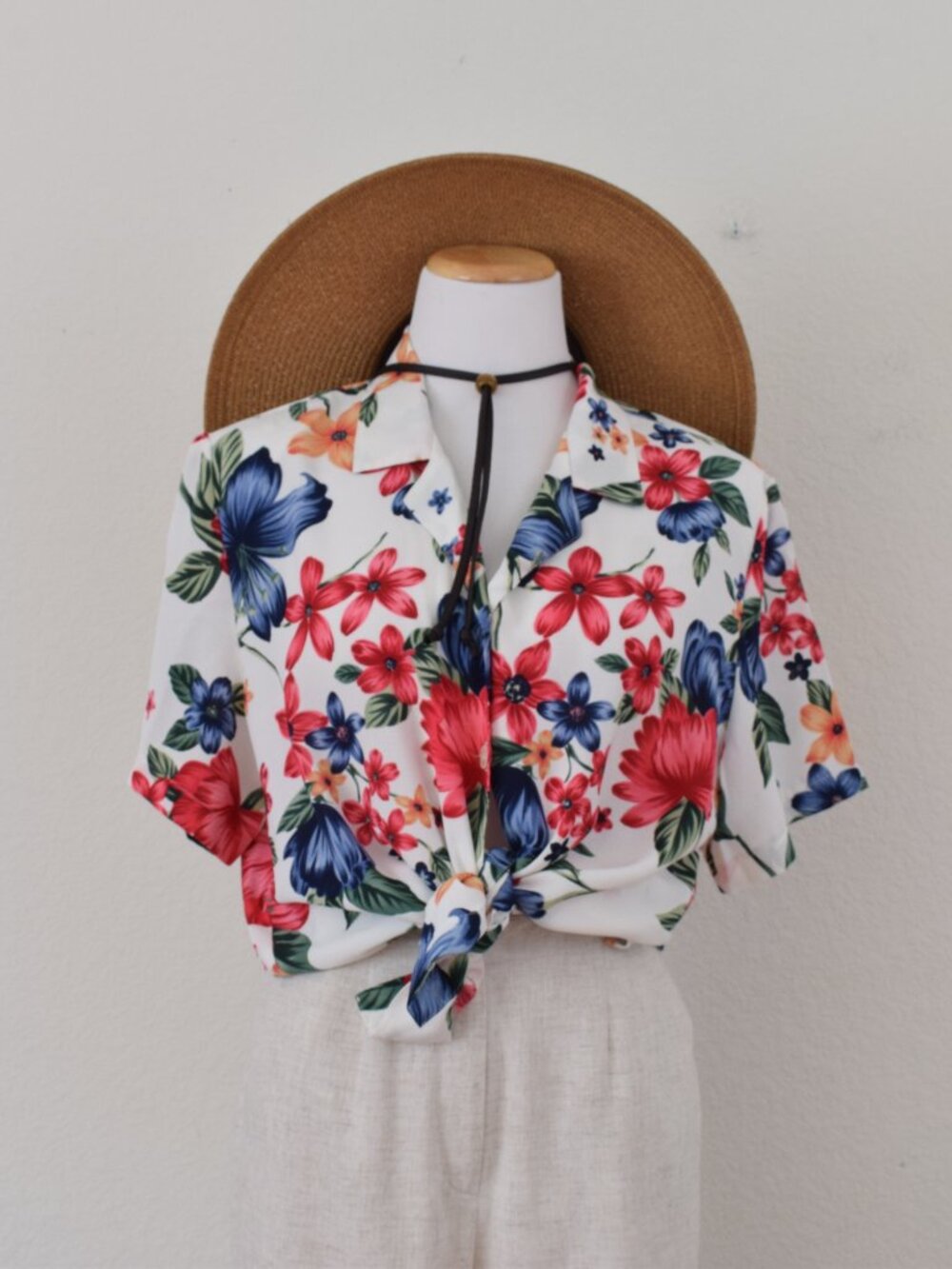 Vintage‎ Floral 1990s Polyester Button Down Blouse size XL